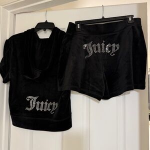 Juicy Couture Black Velour Hoodie and Shorts